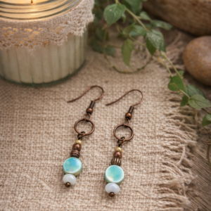 Amazonite Copper Dangle Earrings – Nature Inspired Botanical Jewelry – Earthy Handmade Gift for Her