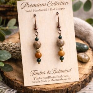 Jasper Stone Dangle Earrings – Green Brown Earth Tone Bead Jewelry, Copper Hook Gift