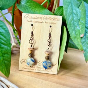 Boho Stone Dangle Earrings | Red Copper, Wood & Glass