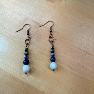 Natural Lightweight Amazonite & Copper Dangle Earrings – Boho Gemstone Jewelry – Artisan Hypoallergenic Gift