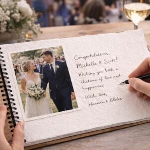 Personalized Wood Wedding Guest Book – Engraved Baltic Birch Cover with Deckled Edge Handmade Paper – Custom Bridal Shower Wedding Keepsake