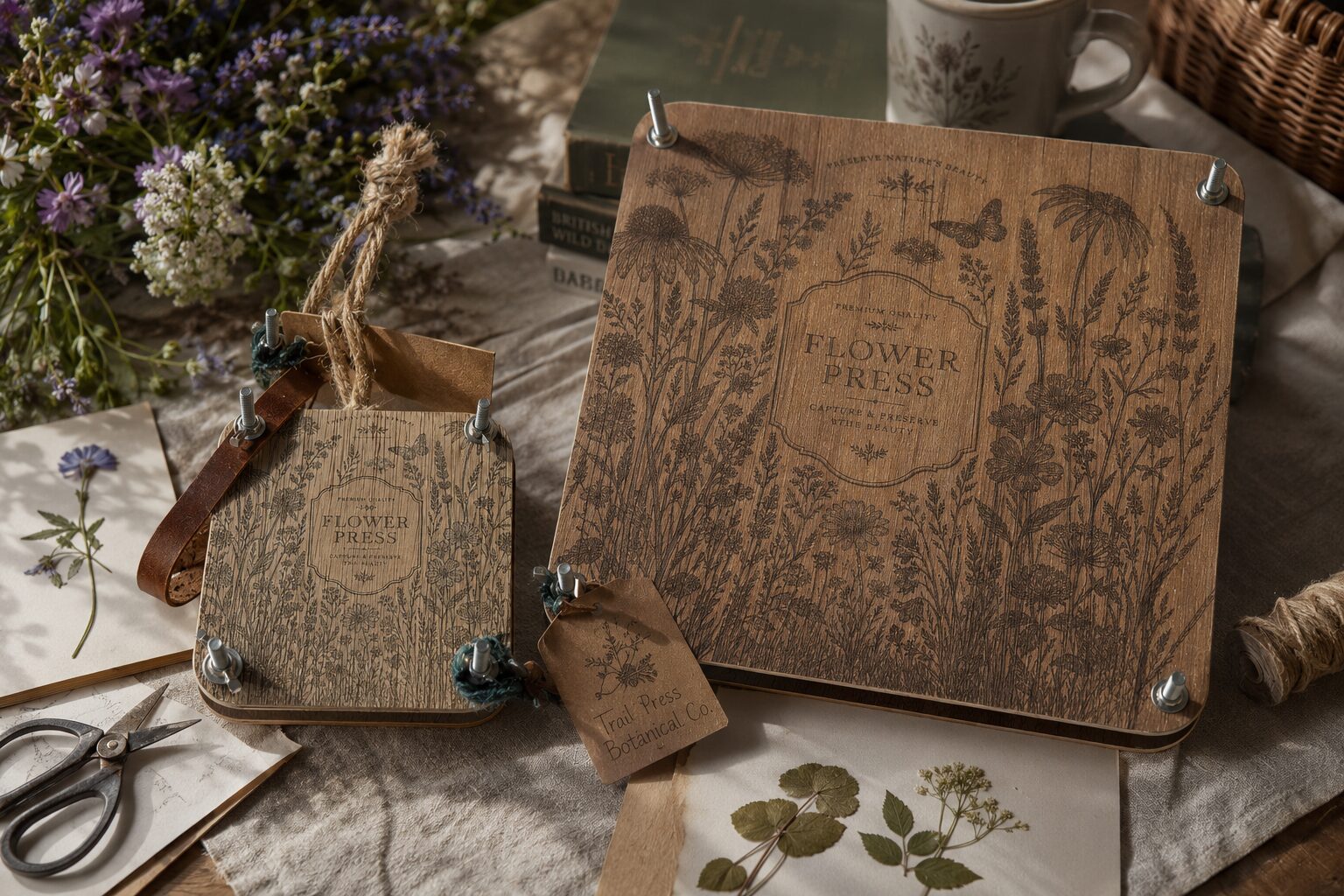 Engraved Wooden Flower Press