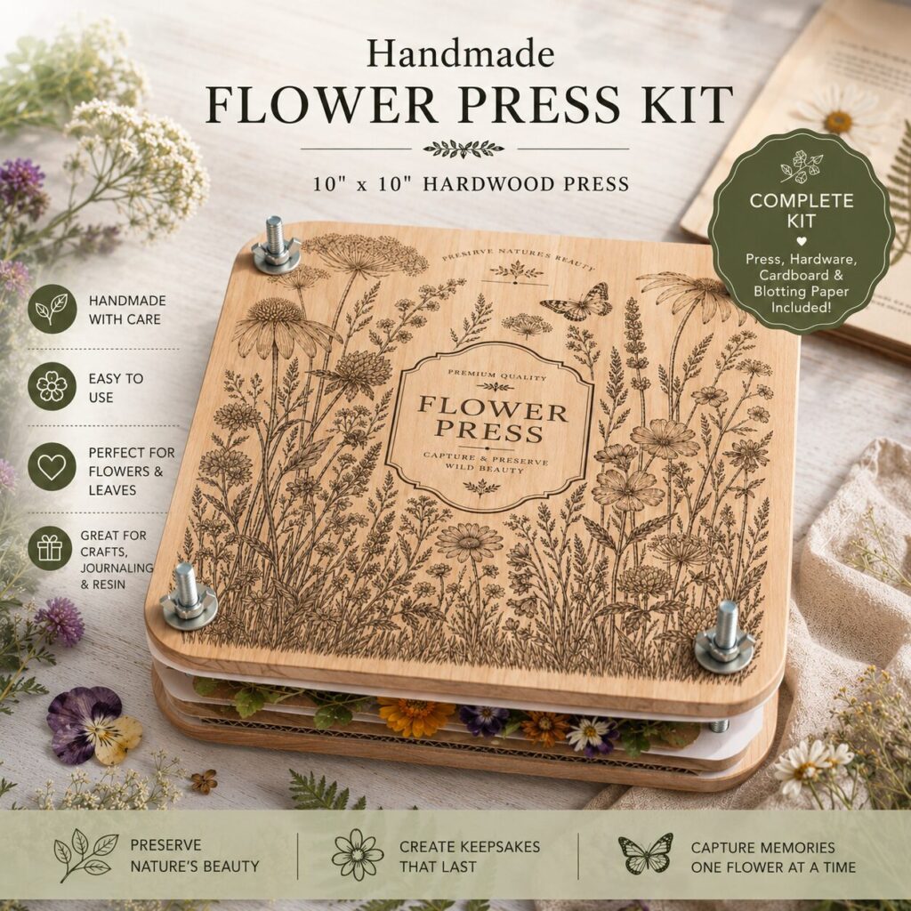 Large Wood 10 x 10 Flower Press